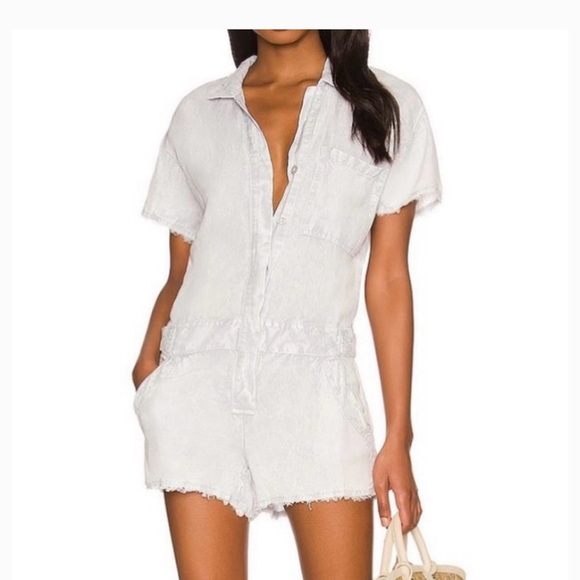 Young Fabulous & Broke Felix Raw Edge Pale Pink Short Sleeve Romper - Picture 3 of 4